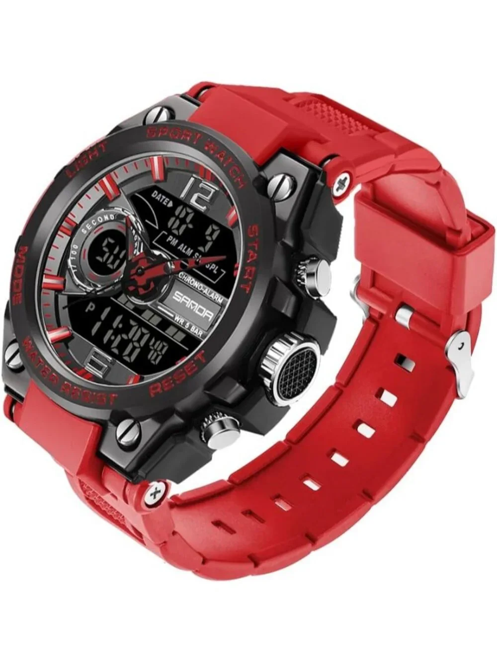 Men's Red And Black Analog Quartz Sports Waterproof Military LED Digital Watch